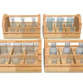 Stylish Wine Bottles and Glasses Neatly Arranged in Wooden Storage Crates