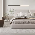 Modern Bedroom Interior Design With King Size Bed Brown Armchair Area Rug And Table Lamp