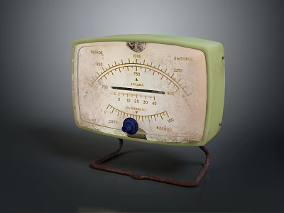 Vintage Light Green Measuring Device With Worn Dial And Metal Stand 3d model