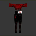 Stylish Red Polka Dot Top With Black Heart Pattern Pants And White Bag
