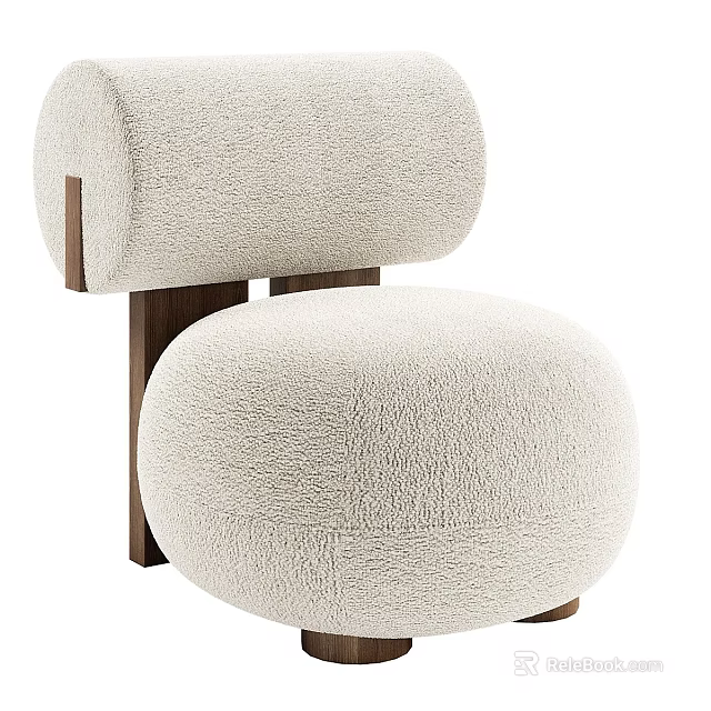 Modern Beige Plush Single Seater Sofa With Textured Fabric And Wooden Support Legs 3d model 