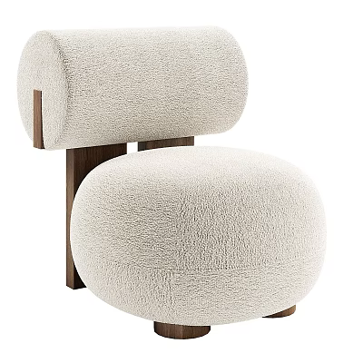 Modern Beige Plush Single Seater Sofa With Textured Fabric And Wooden Support Legs 3d model