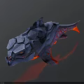 Blue Rock Textured Mythical Fish With Red Fins And Glowing Underbelly