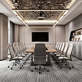 Modern Conference Room Interior Design With Long Conference Table Ergonomic Chairs And Large Screen