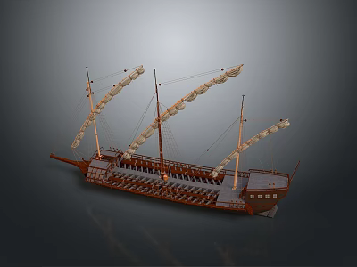 Wooden Ancient Sailing Ship Model With Multiple Masts Detailed Sails And Intricate Hull 3d model