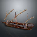Wooden Ancient Sailing Ship Model With Multiple Masts Detailed Sails And Intricate Hull