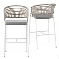 Sleek Modern Bar Stools With Wicker Armrests Gray Cushions And White Metal Frames