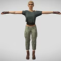 Game Movie Character with Blonde Hair Black Crop Top Green Cargo Pants and Brown Boots