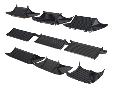 Traditional Chinese Black Roof Components With Various Styles And Classic Architectural Design 3d model