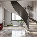 New Chinese Style Staircase Rotating Staircase Landscape Casual Single Chair 3d model