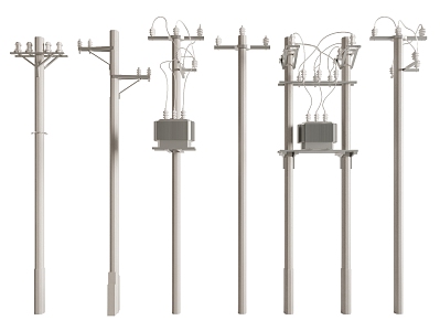 electric pole transformer electric wire high voltage electric power facilities industrial equipment 3d model