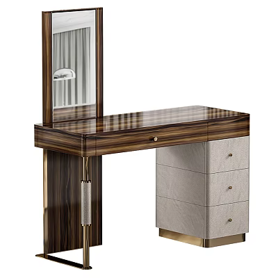Elegant Modern Wooden Dressing Table With Mirror And Fabric Drawers Gold Accents 3d model