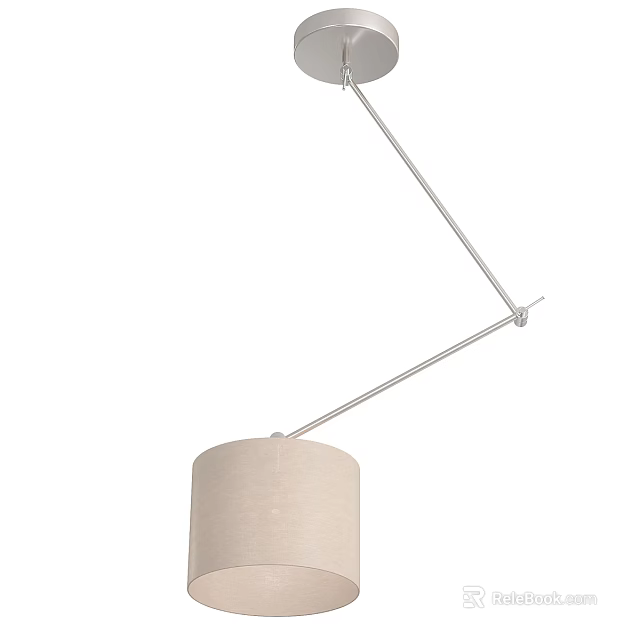 Modern Pendant Light With Adjustable Metal Rod And Beige Fabric Shade 3d model 