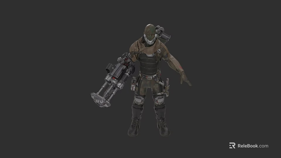 Game Movie Character In Tactical Outfit With Mechanical Weapon And Helmet 3d model 