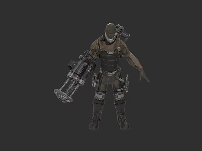 Game Movie Character In Tactical Outfit With Mechanical Weapon And Helmet 3d model