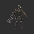 Game Movie Character In Tactical Outfit With Mechanical Weapon And Helmet