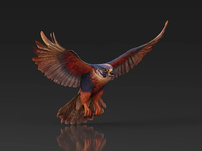 Flying Raptor With Colorful Feathers And Spread Wings In Soaring Pose Detailed Claws 3d model