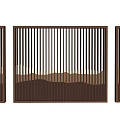 Modern Room Dividers With Vertical Slats Dark Brown Frame And Mountain Pattern 3d model