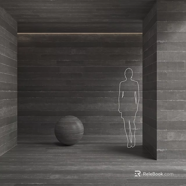 Architectural Components With Gray Textured Walls Gray Spherical Object And White Human Outline 3d model