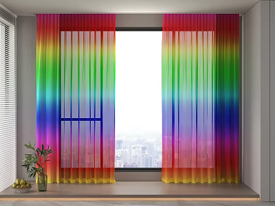 Sheer Rainbow Gradient Curtains For Living Room Window With City View 3d model