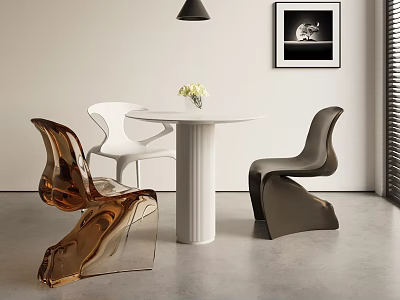 Modern Minimalist Round Table and Chairs Set With Golden Acrylic White Dark Gray Chairs 3d model