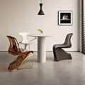 Modern Minimalist Round Table and Chairs Set With Golden Acrylic White Dark Gray Chairs