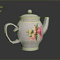 White Ceramic Teapot With Pink Yellow Floral Design For Home Furniture