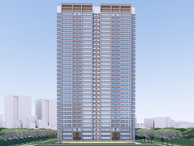 Modern High Rise Building Exterior Design With Glass Windows And Surrounding Green Trees 3d model