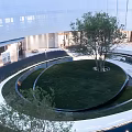 Modern Sales Office Building With Circular Lawn Courtyard And Glass Curtain Walls