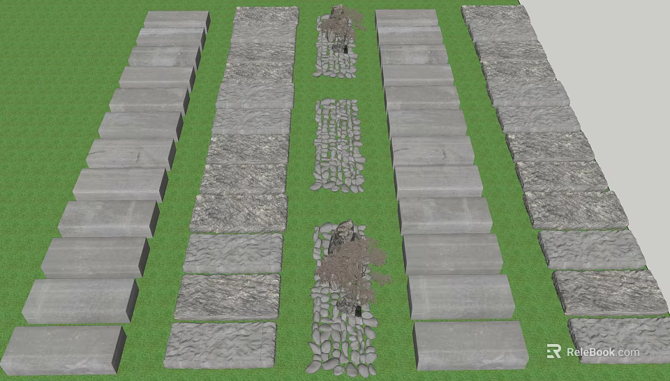Natural Stone Stepping Stones Path In Outdoor Garden With Green Grass 3d model 