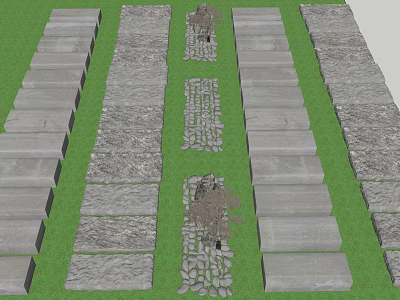 Natural Stone Stepping Stones Path In Outdoor Garden With Green Grass 3d model