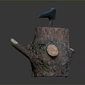 Natural Wooden Tree Stump With Axe Embedded In Rough Texture Surface