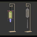 Traditional Chinese Style Floor Lamps With Golden Frame Lantern Shaped Shades And Tassels