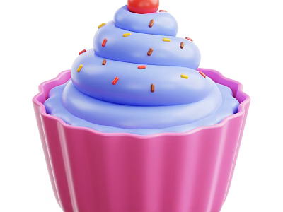 Pink Cupcake With Blue Frosting Colorful Sprinkles And Red Cherry 3d model