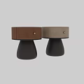 Modern Leather Bedside Table With Stitching Detail Gold Knob And Dark Brown Conical Base
