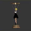 Wooden String Controlled Puppet Featuring Blonde Hair Black Dress White Blouse And Wooden Base