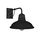 Black Metal Wall Mounted Lamp with Curved Arm and Wide Shade