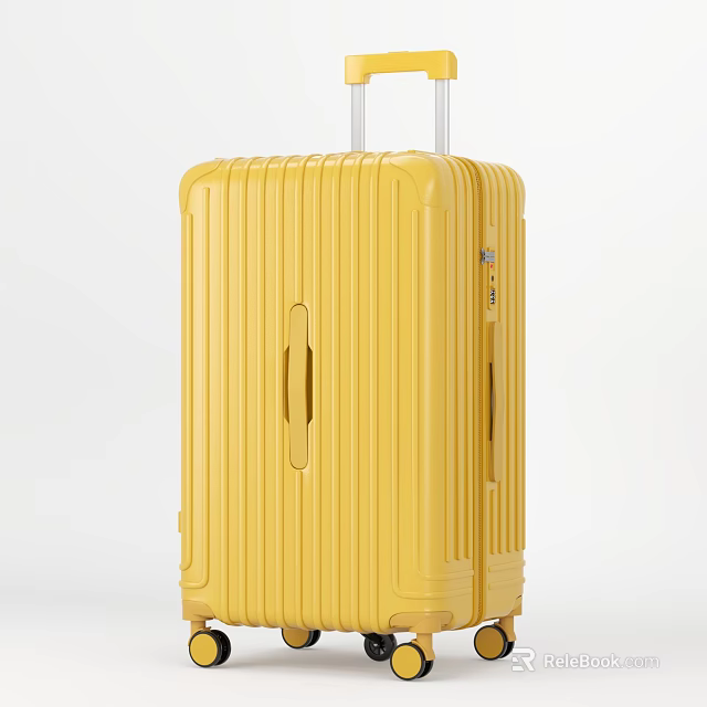 Vibrant Yellow Hard Shell Suitcase With Retractable Trolley Handle And Striped Texture Surface 3d model 