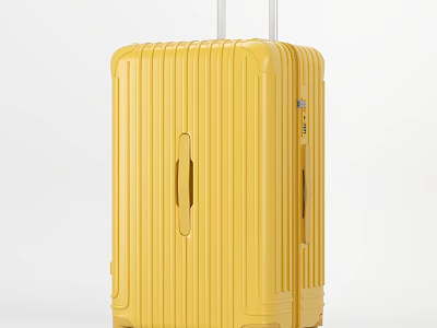 Vibrant Yellow Hard Shell Suitcase With Retractable Trolley Handle And Striped Texture Surface 3d model