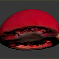 Fresh Halved Tomato with Red Juicy Flesh Seeds and Central Core on Dark Surface