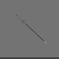 Intricately Designed Long Spear Featuring Metal Blade and Black Shaft with Gold Accents
