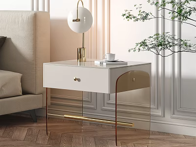 Elegant Modern Bedside Table With White Top Gold Metal Legs Lamp And Books 3d model