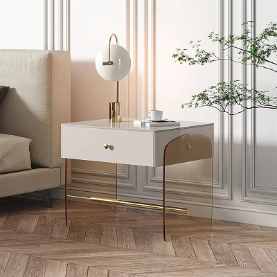 Elegant Modern Bedside Table With White Top Gold Metal Legs Lamp And Books 3d model