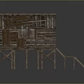 Rustic Wooden Building With Dilapidated Roof Stilt Supported Structure And Wooden Stairs