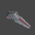 Interstellar Metal Fighter Ship With Detailed Red Gray Design In Cosmic Space
