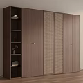 Modern Walnut Wardrobe With Rattan Weave Doors And Open Shelves For Storage
