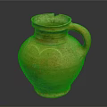 Ancient Yellow Orange Pottery Jar With Textured Surface Handle And Traditional Craftsmanship
