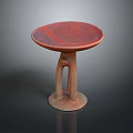 Sculptural Carving Of Red Circular Tray With Double Column Base And Decorative Clay Texture