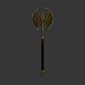 Fantasy Winged Axe Weapon With Golden Black Design And Long Handle