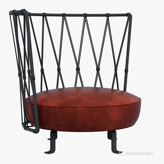 Modern Single Sofa With Black Metal Geometric Frame And Red Cushion 3d model 